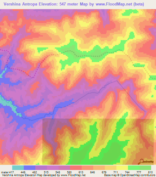 Vershina Antropa,Russia Elevation Map