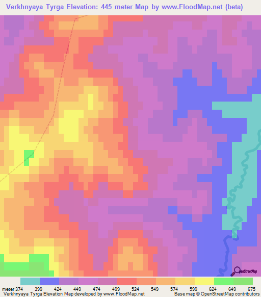 Verkhnyaya Tyrga,Russia Elevation Map