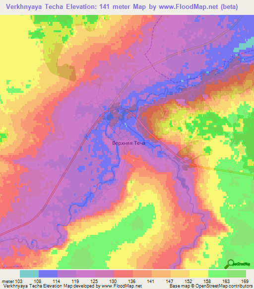 Verkhnyaya Techa,Russia Elevation Map