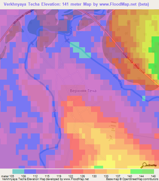 Verkhnyaya Techa,Russia Elevation Map