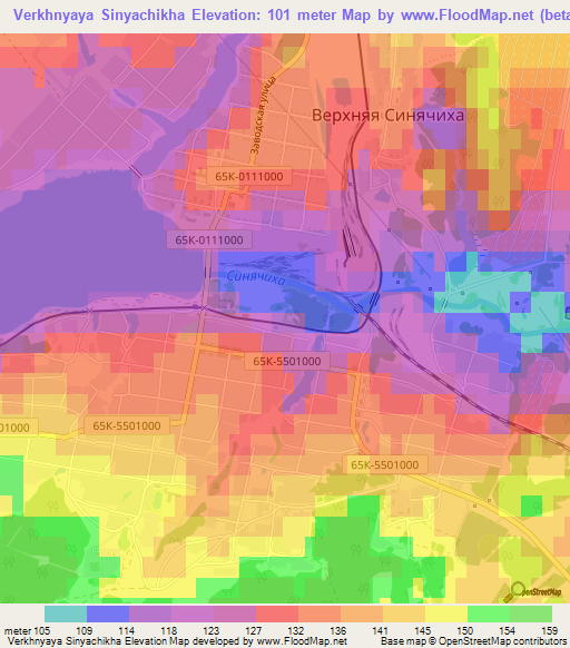Verkhnyaya Sinyachikha,Russia Elevation Map