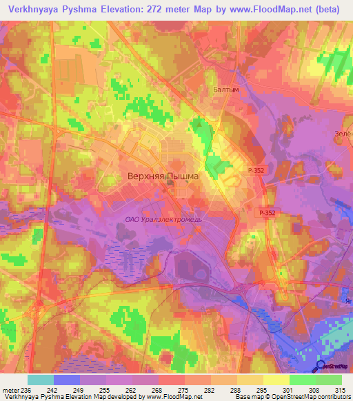 Verkhnyaya Pyshma,Russia Elevation Map