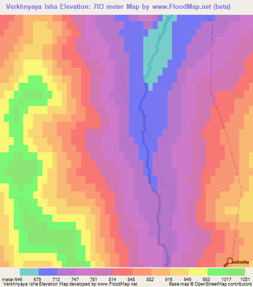 Verkhnyaya Isha,Russia Elevation Map