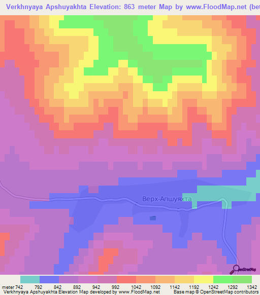 Verkhnyaya Apshuyakhta,Russia Elevation Map