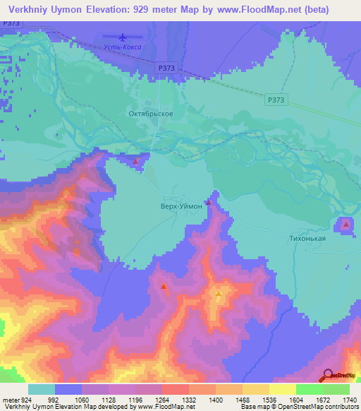 Verkhniy Uymon,Russia Elevation Map