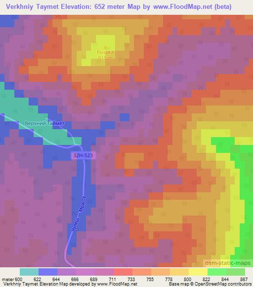 Verkhniy Taymet,Russia Elevation Map