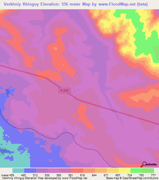 Verkhniy Khinguy,Russia Elevation Map