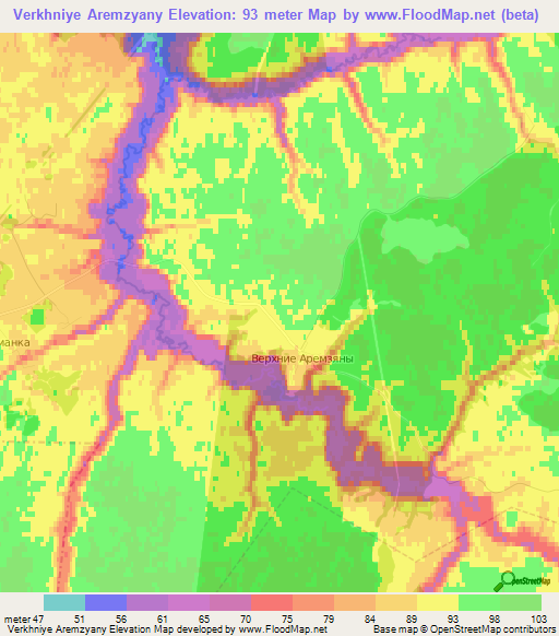 Verkhniye Aremzyany,Russia Elevation Map