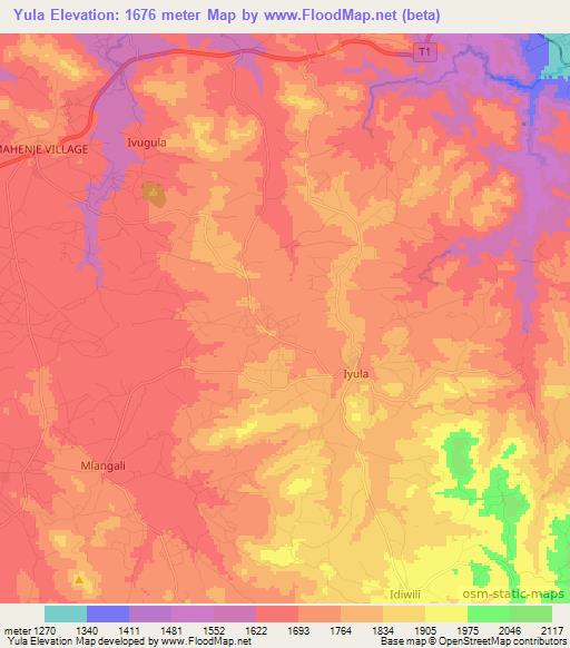 Yula,Tanzania Elevation Map