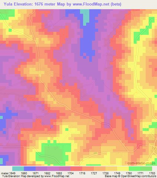 Yula,Tanzania Elevation Map