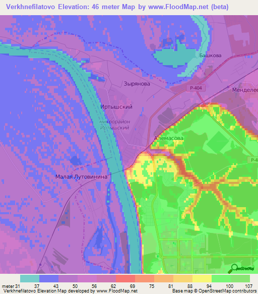 Verkhnefilatovo,Russia Elevation Map