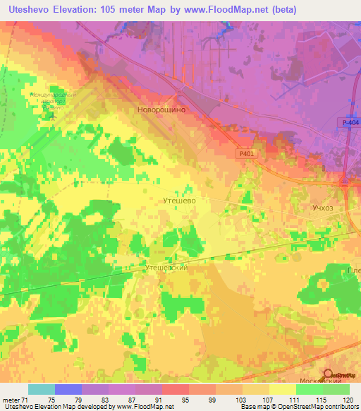 Uteshevo,Russia Elevation Map