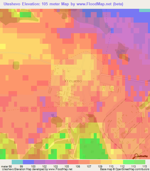 Uteshevo,Russia Elevation Map