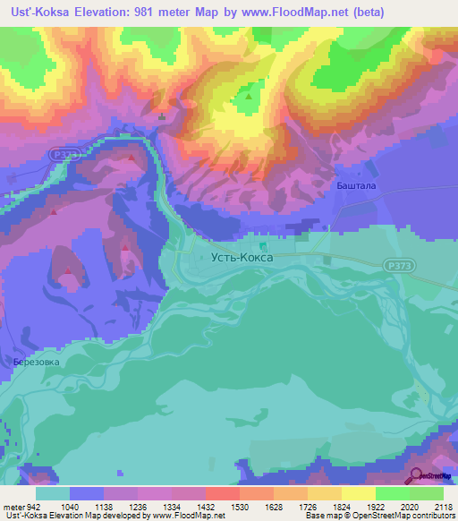 Ust'-Koksa,Russia Elevation Map