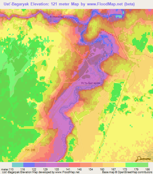 Ust'-Bagaryak,Russia Elevation Map