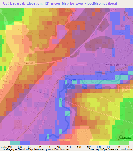 Ust'-Bagaryak,Russia Elevation Map