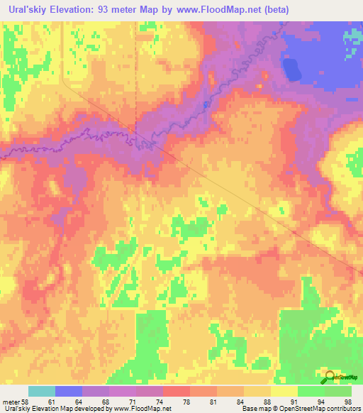 Ural'skiy,Russia Elevation Map