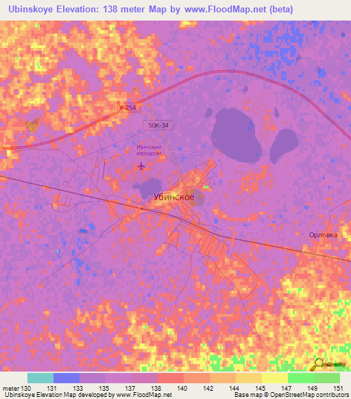 Ubinskoye,Russia Elevation Map