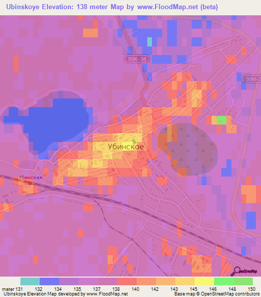 Ubinskoye,Russia Elevation Map