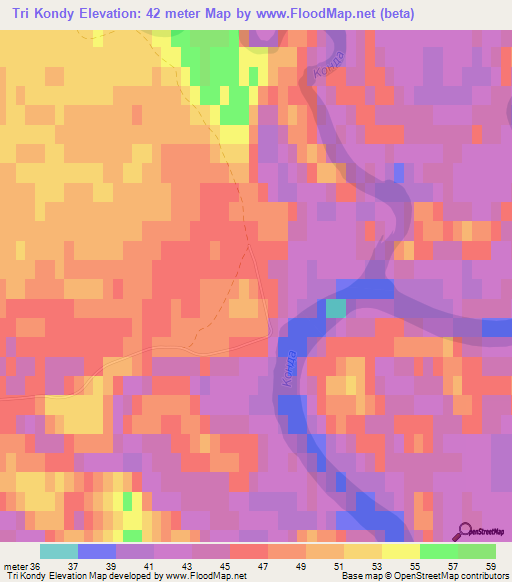 Tri Kondy,Russia Elevation Map