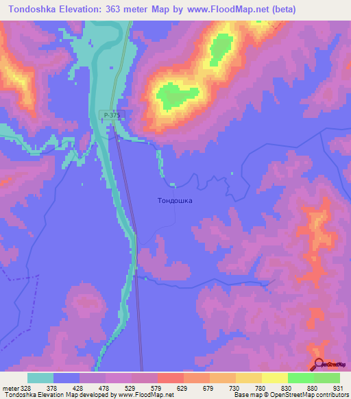 Tondoshka,Russia Elevation Map