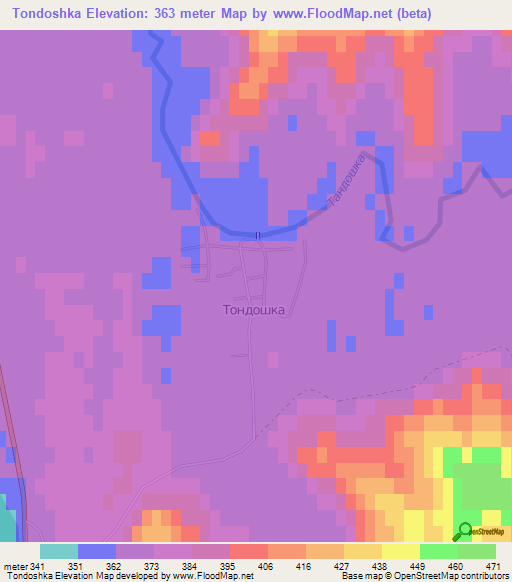 Tondoshka,Russia Elevation Map