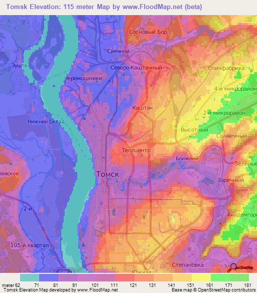 Tomsk,Russia Elevation Map