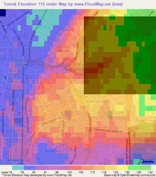 Tomsk,Russia Elevation Map