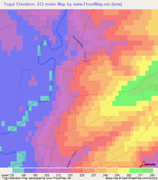 Togul,Russia Elevation Map