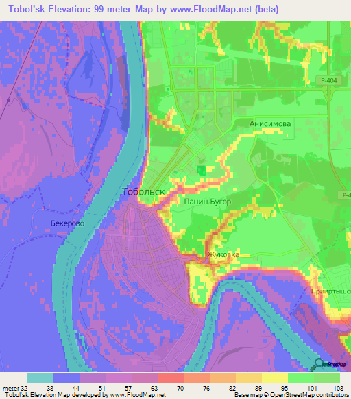 Tobol'sk,Russia Elevation Map