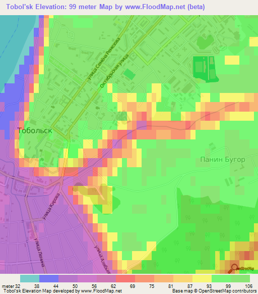 Tobol'sk,Russia Elevation Map