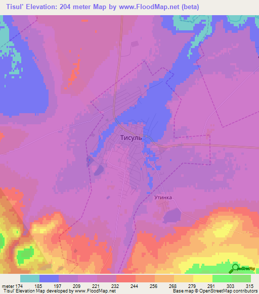 Tisul',Russia Elevation Map