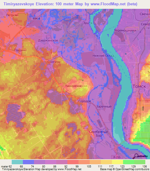 Timiryazevskoye,Russia Elevation Map