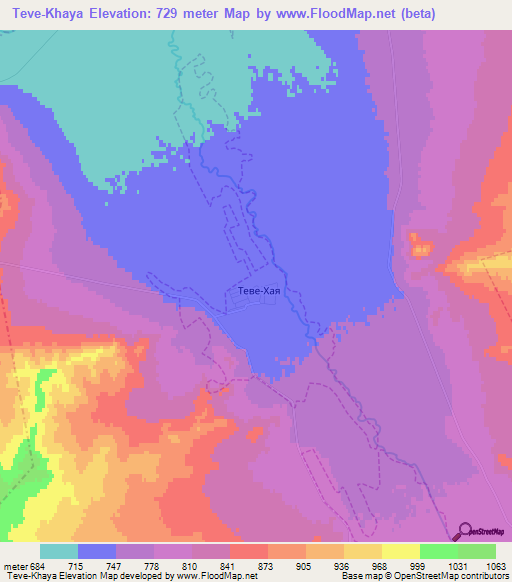 Teve-Khaya,Russia Elevation Map