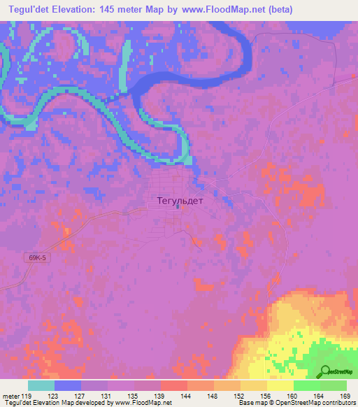 Tegul'det,Russia Elevation Map