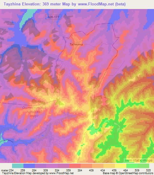 Tayzhina,Russia Elevation Map