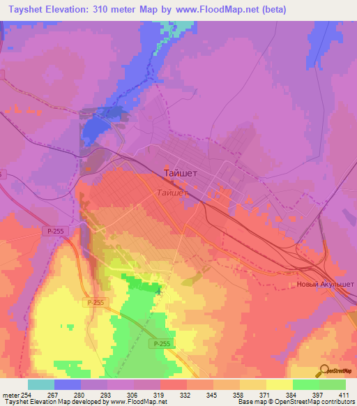 Tayshet,Russia Elevation Map