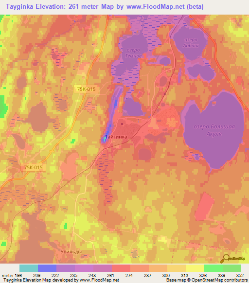 Tayginka,Russia Elevation Map