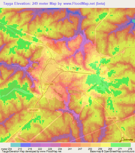 Tayga,Russia Elevation Map