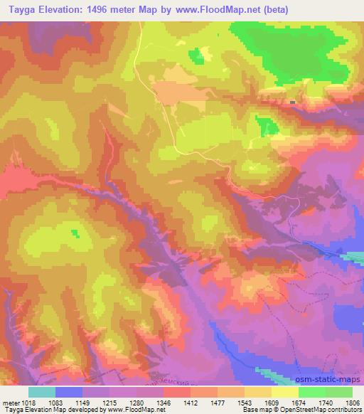 Tayga,Russia Elevation Map