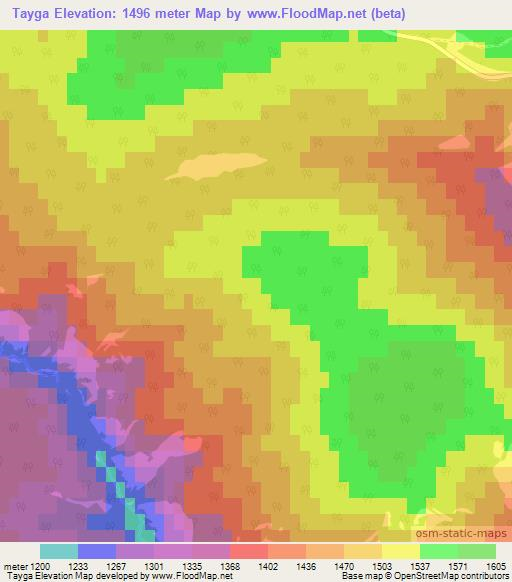 Tayga,Russia Elevation Map