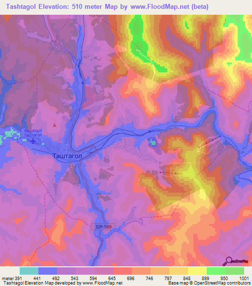 Tashtagol,Russia Elevation Map