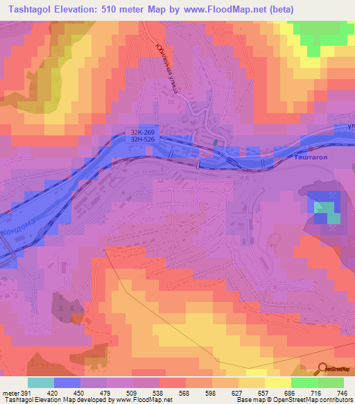 Tashtagol,Russia Elevation Map