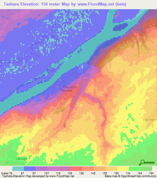 Tashara,Russia Elevation Map