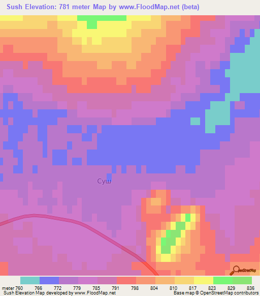 Sush,Russia Elevation Map