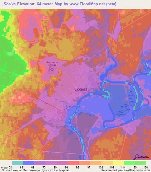 Sos'va,Russia Elevation Map