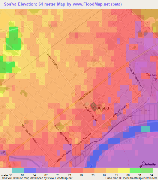 Sos'va,Russia Elevation Map