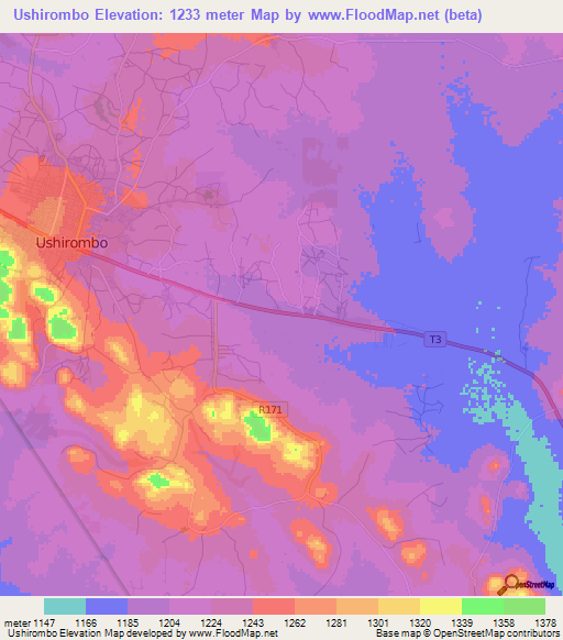 Ushirombo,Tanzania Elevation Map