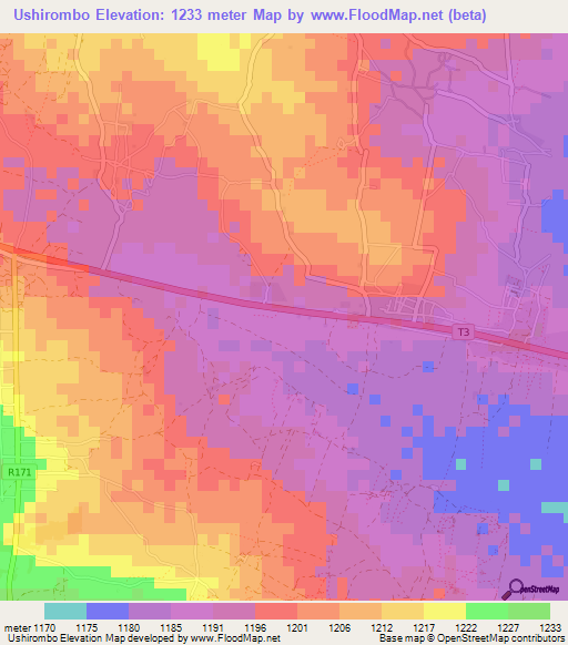 Ushirombo,Tanzania Elevation Map