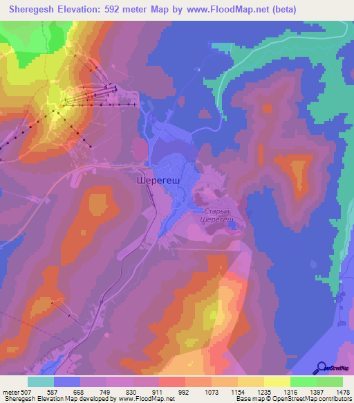 Sheregesh,Russia Elevation Map